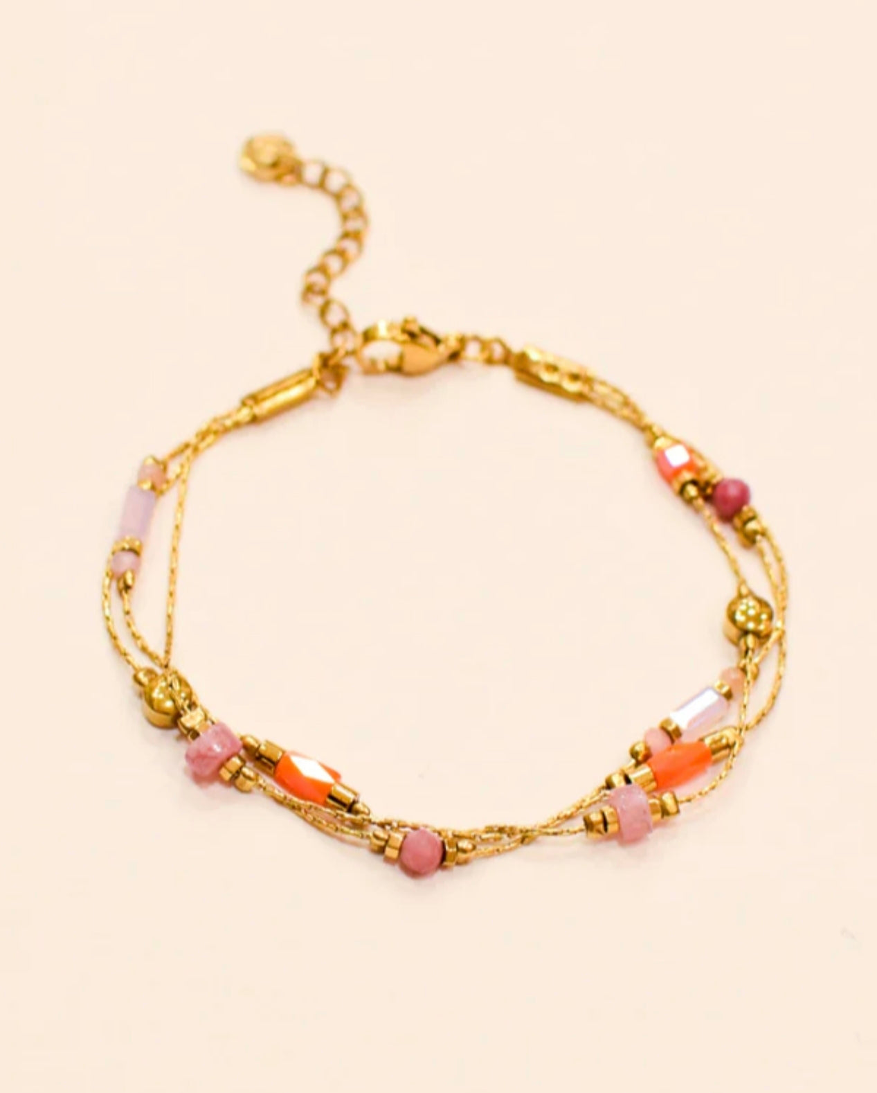 Bracelet Dona – Pierres Naturelles & Perles de Verre – Acier Inoxydable