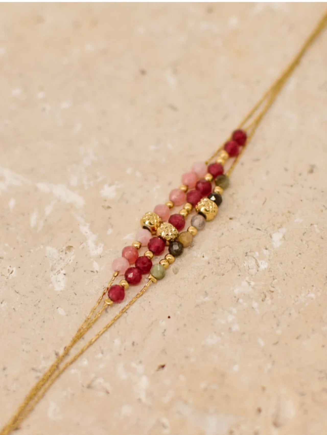 Bracelet Fara – Tourmaline Rose & Rhodochrosite – Acier Inoxydable