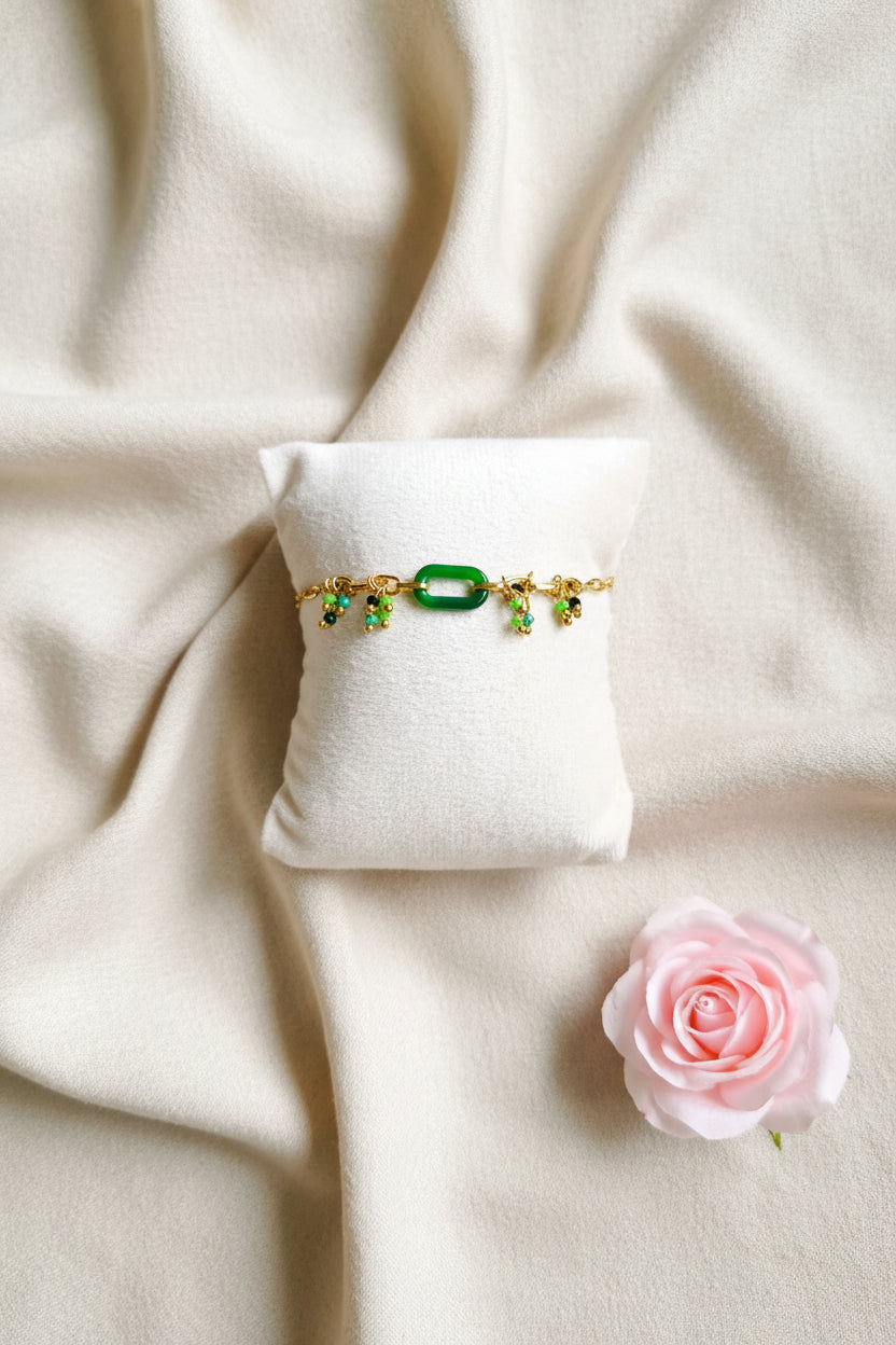Bracelet Rina - Résine & Cristal Verts – Acier Inoxydable Réglable