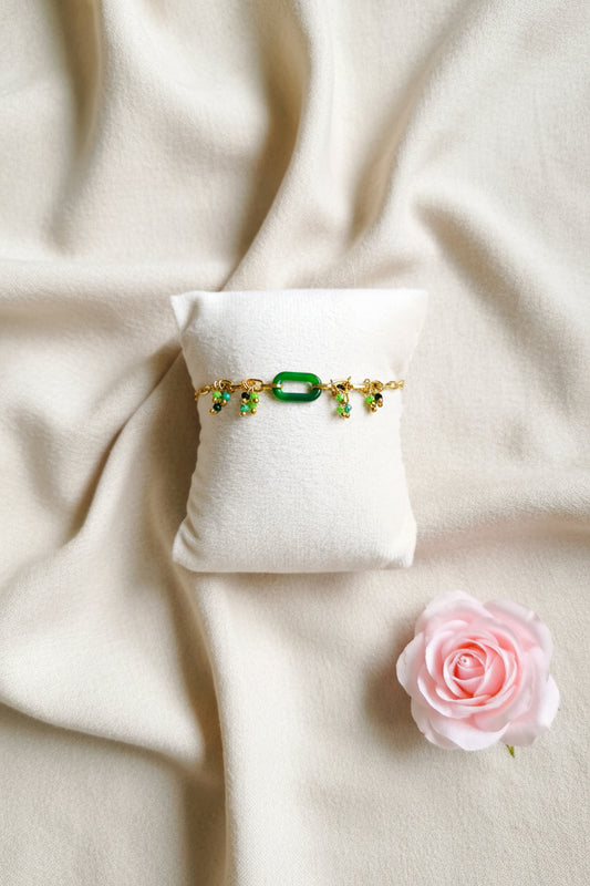 Bracelet Rina - Résine & Cristal Verts – Acier Inoxydable Réglable