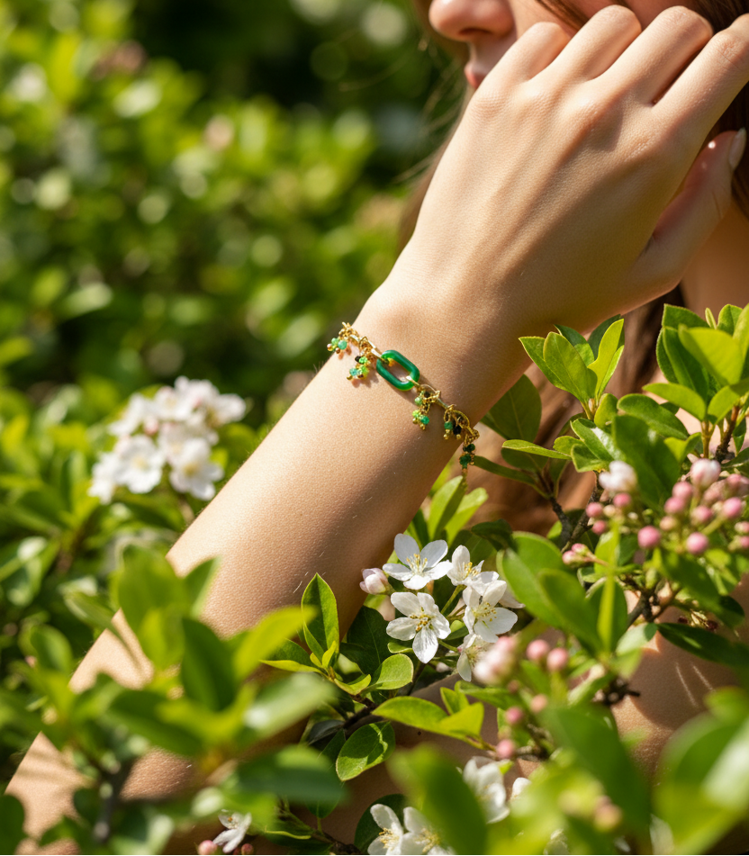 Bracelet Rina - Résine & Cristal Verts – Acier Inoxydable Réglable