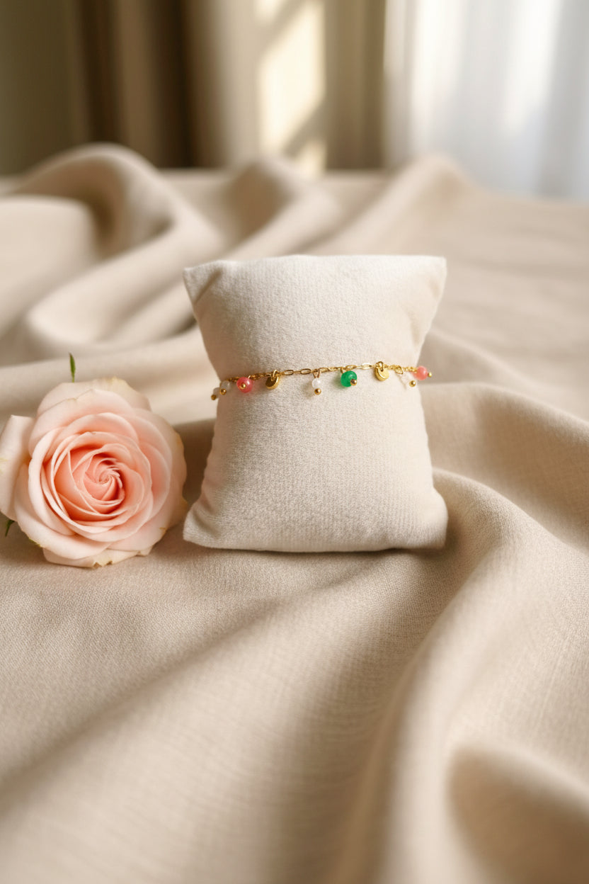 Bracelet Téa - Breloques Pierres Naturelles – Acier Inoxydable Réglable