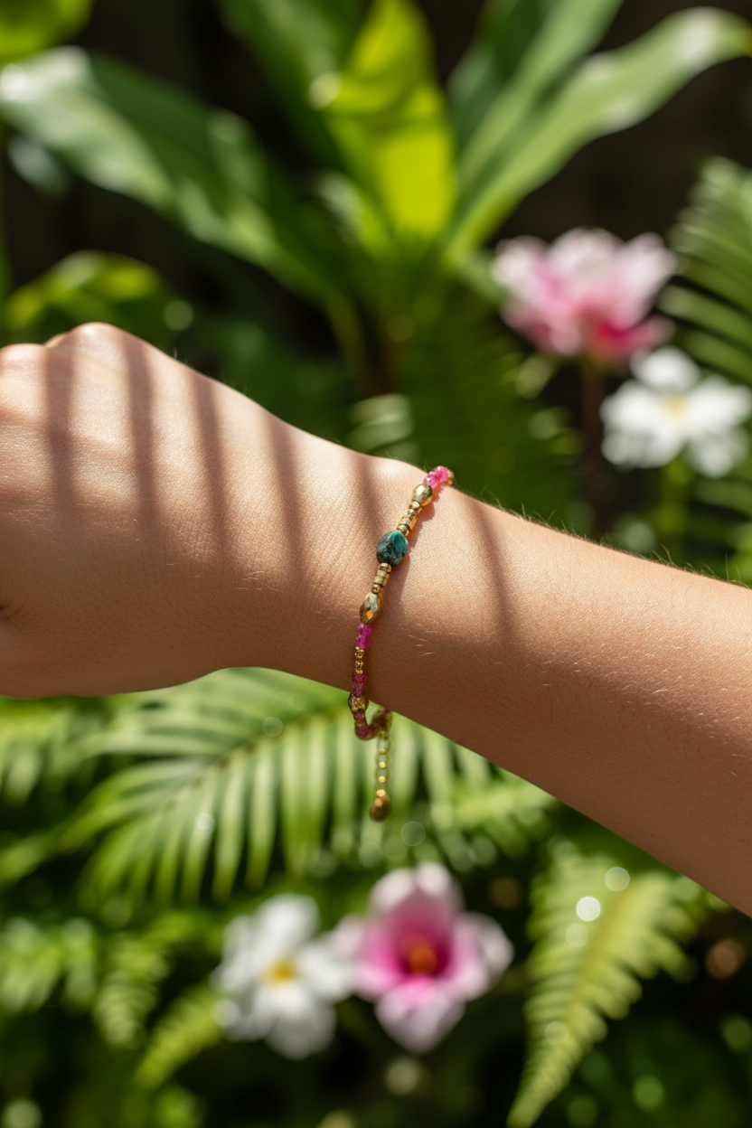 Bracelet Tina - Pierre Naturelle Tourmaline – Acier Inoxydable Réglable