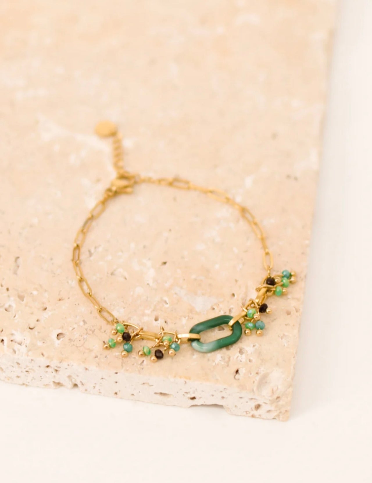 Bracelet Rina - Résine & Cristal Verts – Acier Inoxydable Réglable