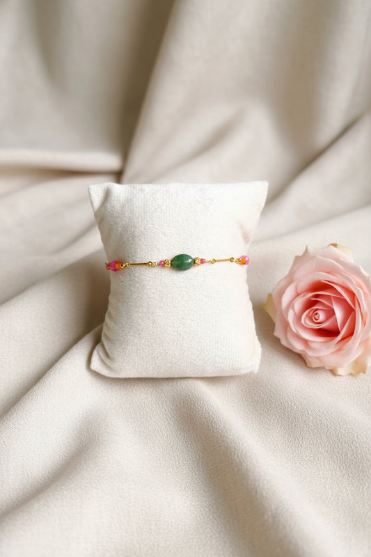 Bracelet pierres naturelles multicolores et oxyde de zirconium acier inoxydable doré réglable – Rêve de Rose