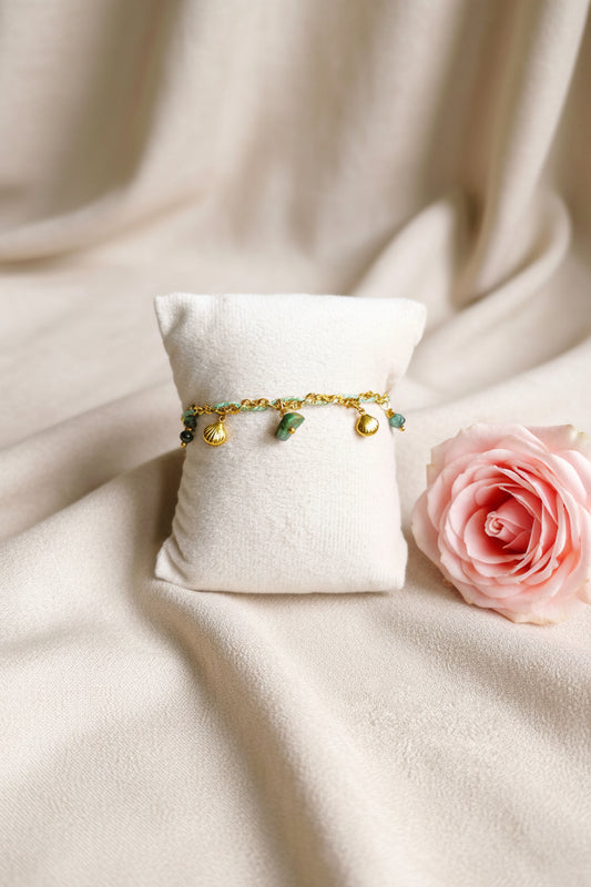 Bracelet double rang tourmaline et perles Miyuki acier inoxydable réglable – Rêve de Rose