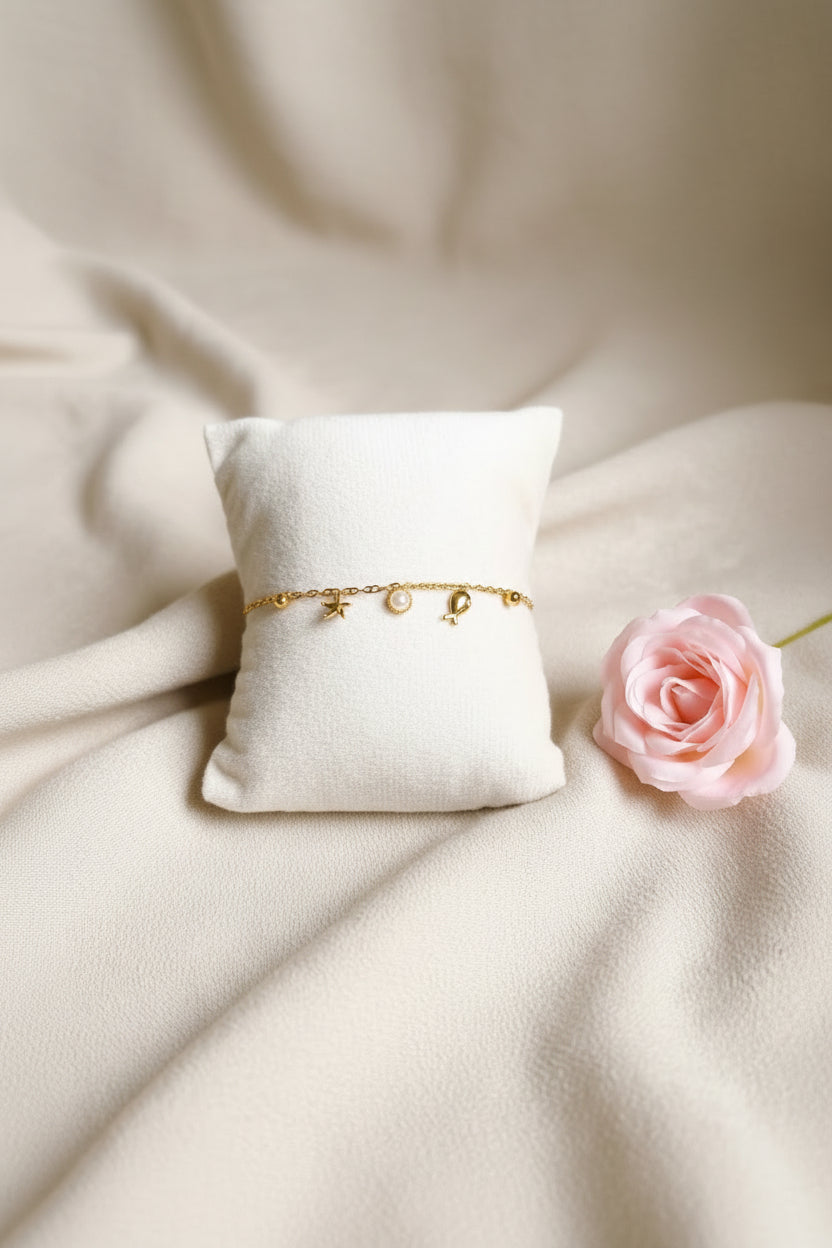 Bracelet Méria – Poisson, Étoile de Mer & Perle – Acier Inoxydable