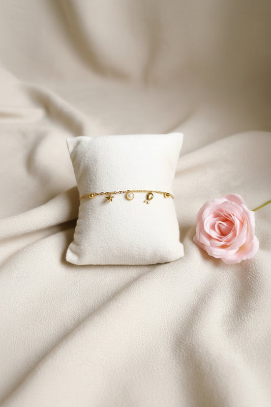 Bracelet Méria – Poisson, Étoile de Mer & Perle – Acier Inoxydable