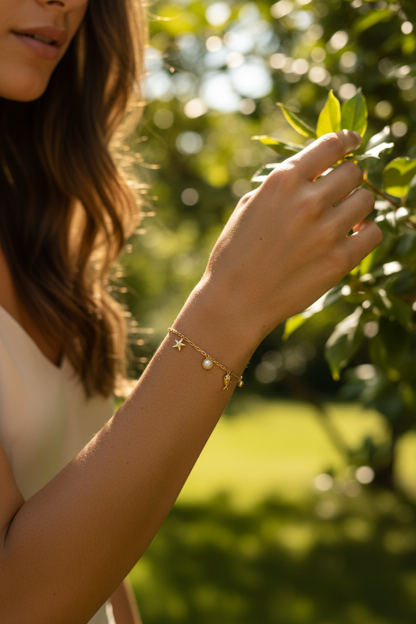 Bracelet Méria – Poisson, Étoile de Mer & Perle – Acier Inoxydable