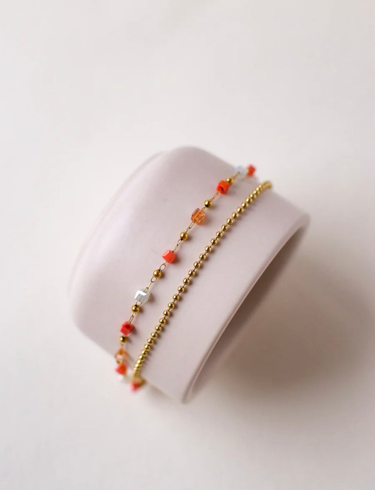 Bracelet Féria - Cristaux & Perles Dorées – Orange ou Vert – Acier Inoxydable