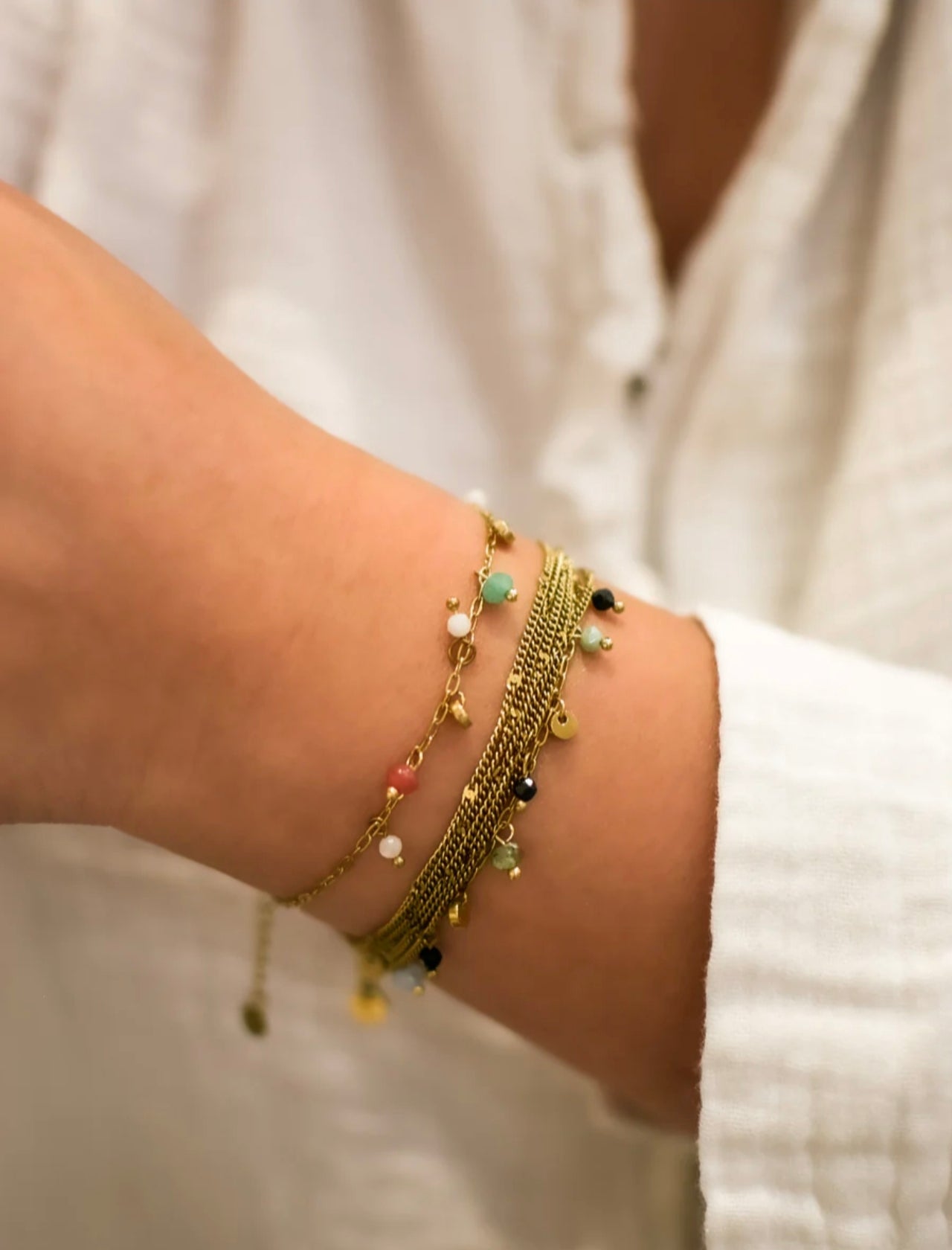 Bracelet Téa - Breloques Pierres Naturelles – Acier Inoxydable Réglable