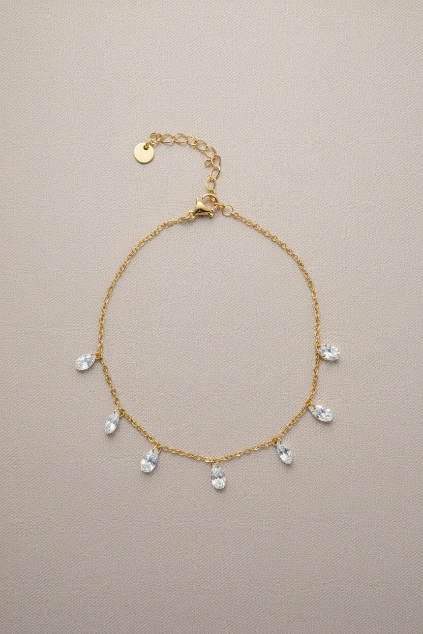 Chaîne de cheville 7 pierres scintillantes pendantes dorées acier inoxydable – Rêve de Rose
