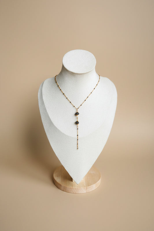 Collier Y Céleste – Acier Inoxydable Doré & 2 Pierres Naturelles | Rêve de Rose