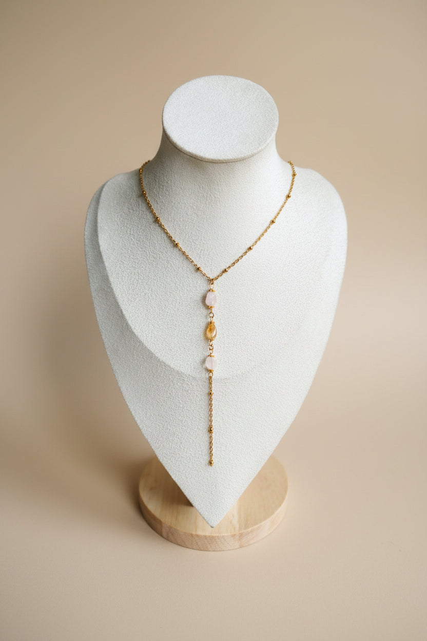 Collier Y Aurore – Acier Inoxydable Doré & 3 Pierres Naturelles | Rêve de Rose