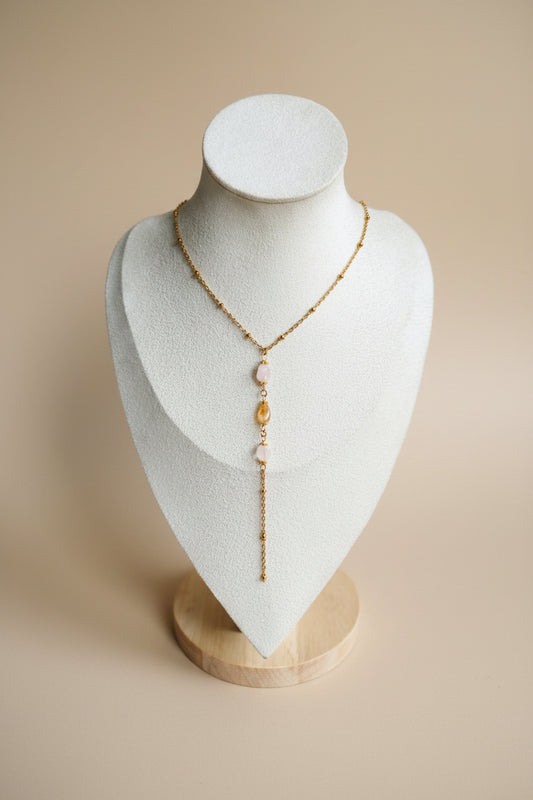 Collier Y Aurore – Acier Inoxydable Doré & 3 Pierres Naturelles | Rêve de Rose