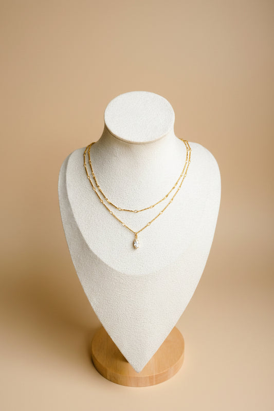 Collier Anali - Double Chaîne Dorée Pierre Goutte – Rêve de Rose