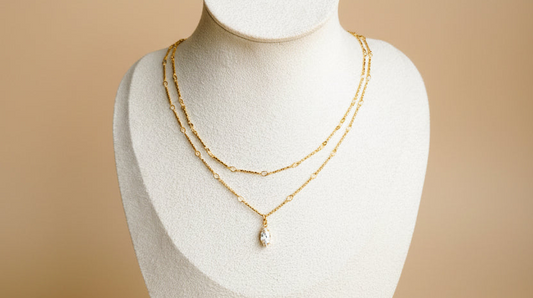 Collier Anali - Double Chaîne Dorée Pierre Goutte – Rêve de Rose