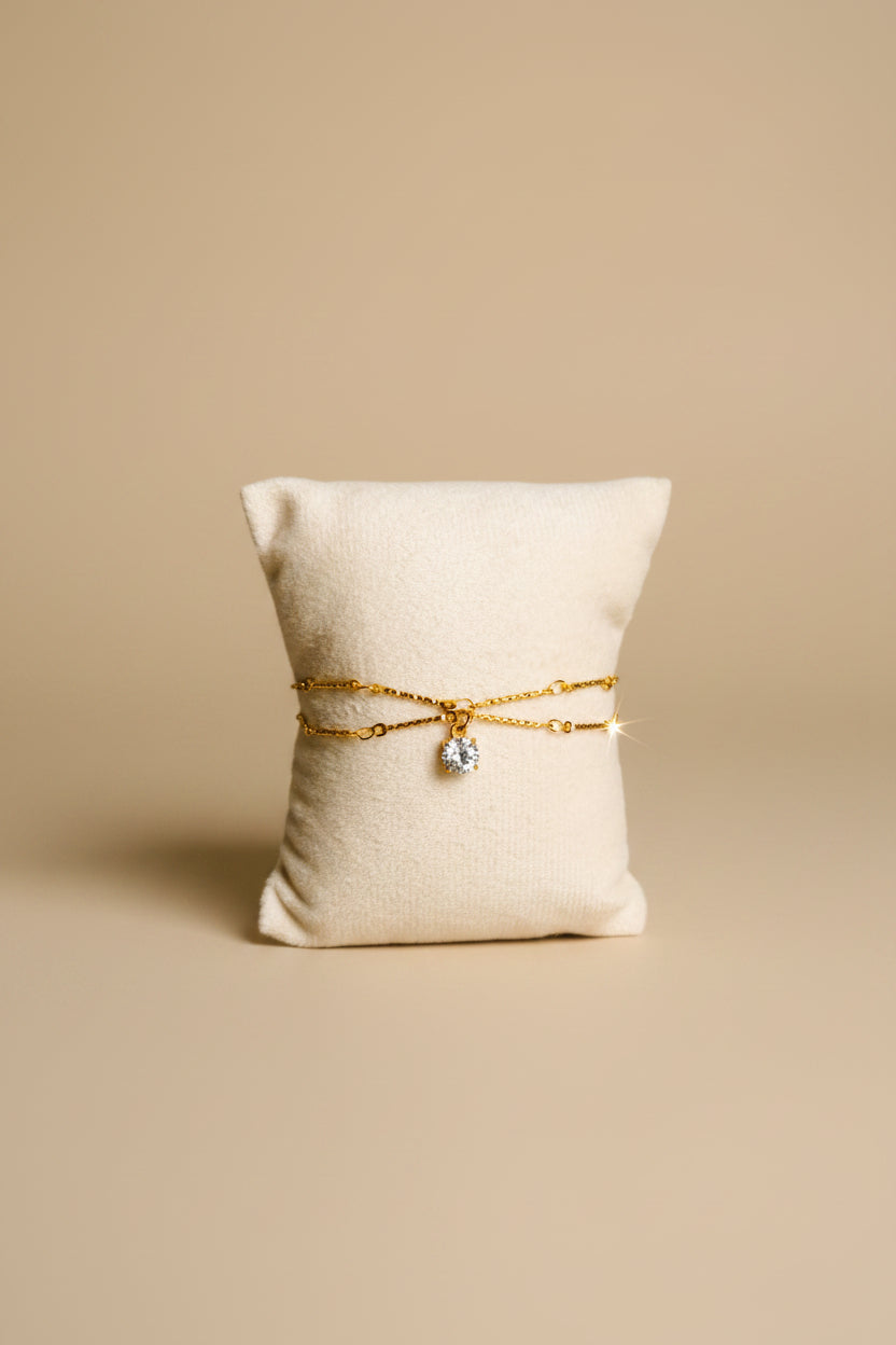 Bracelet Anali - Double Chaîne Dorée Pierre Ronde – Rêve de Rose