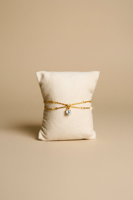 Bracelet Anali - Double Chaîne Dorée Pierre Ronde – Rêve de Rose