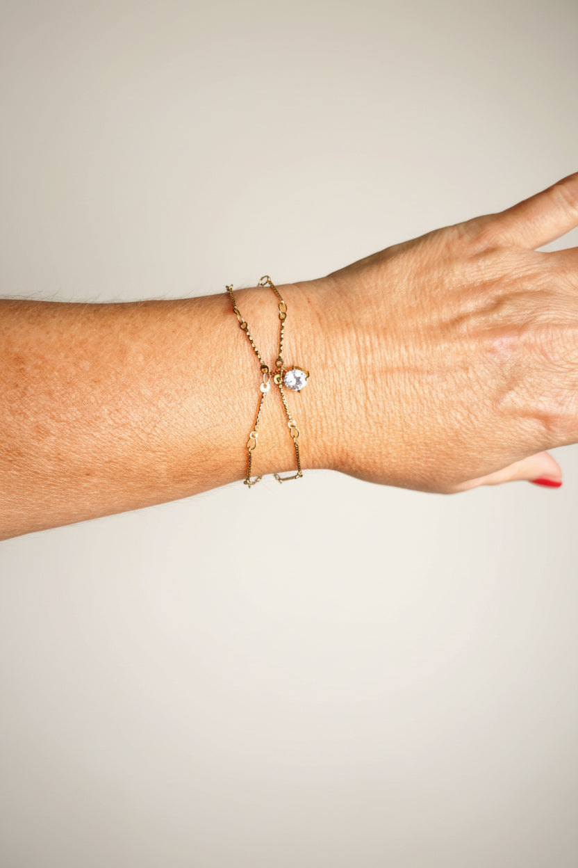 Bracelet Anali - Double Chaîne Dorée Pierre Ronde – Rêve de Rose