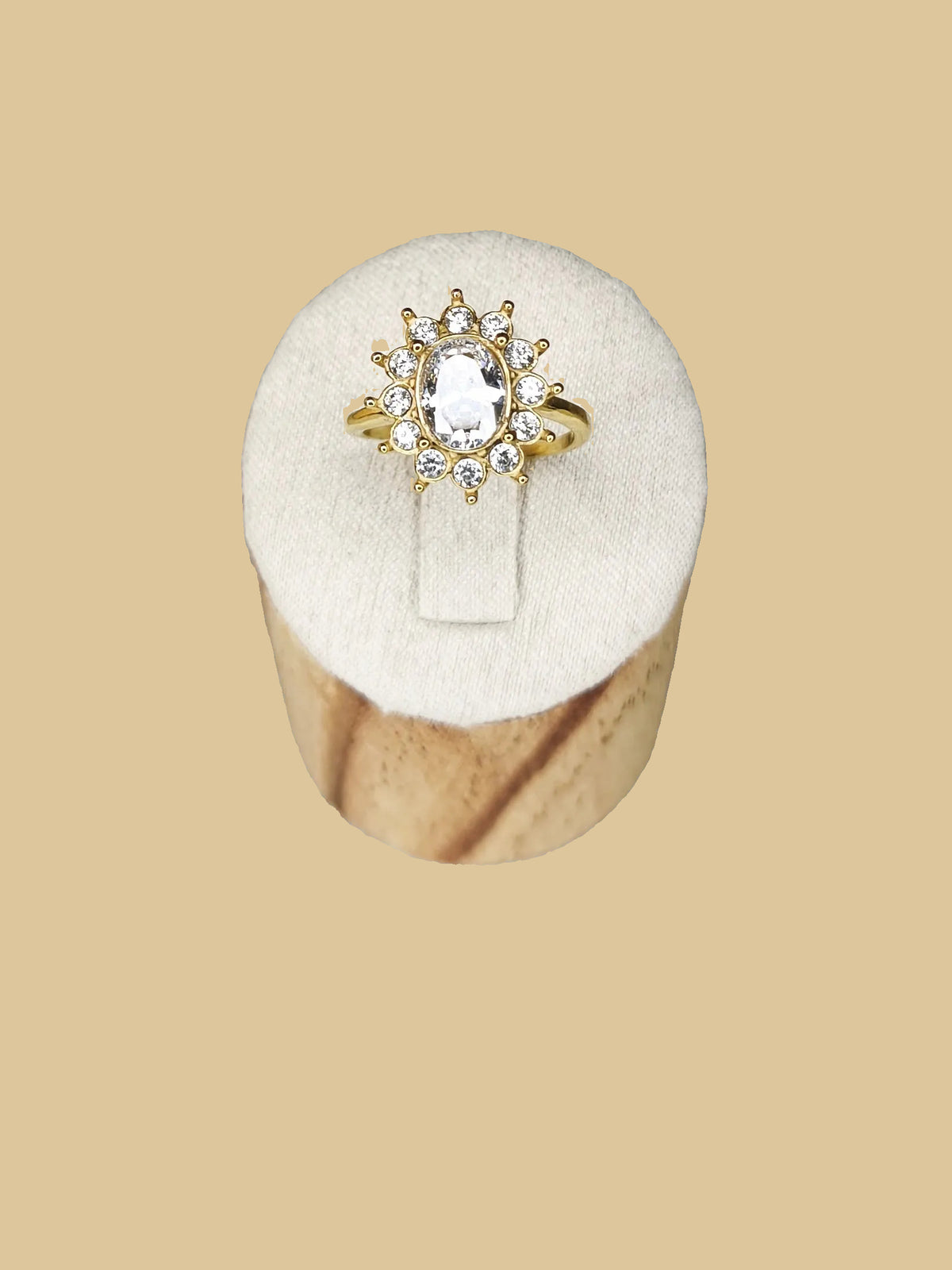 Bague Fleur Dorée Ajustable – Acier Inoxydable & Zircons