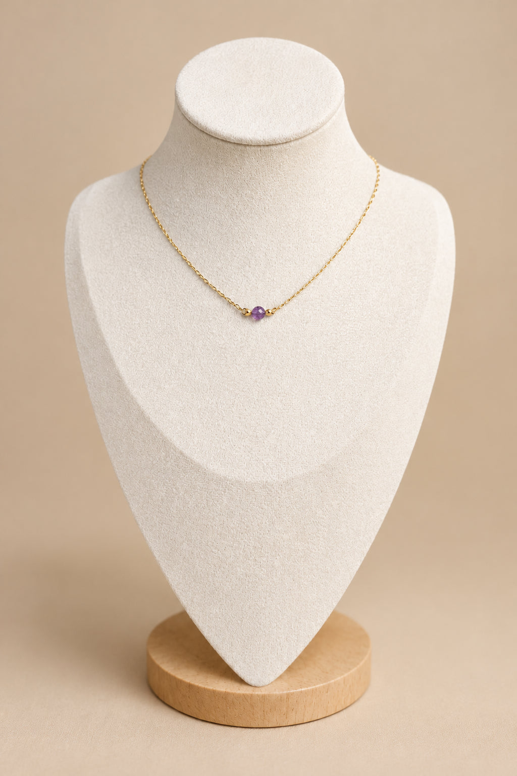 Collier avec petite pierre naturelle améthyste de 4 mm sur chaîne en acier inoxydable plaqué or 18 carats 