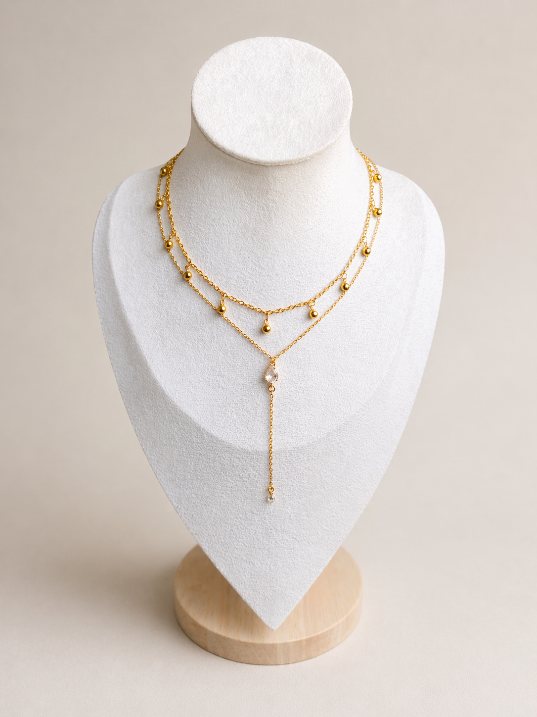 Collier double rangs doré avec zirconium - Rêve de Rose