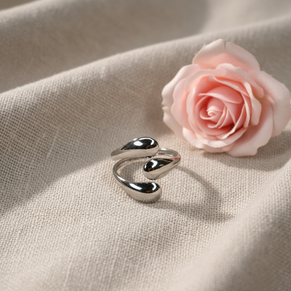 Bague Ajustable Acier Inoxydable Argenté - Triple Gouttes - Rêve de Rose