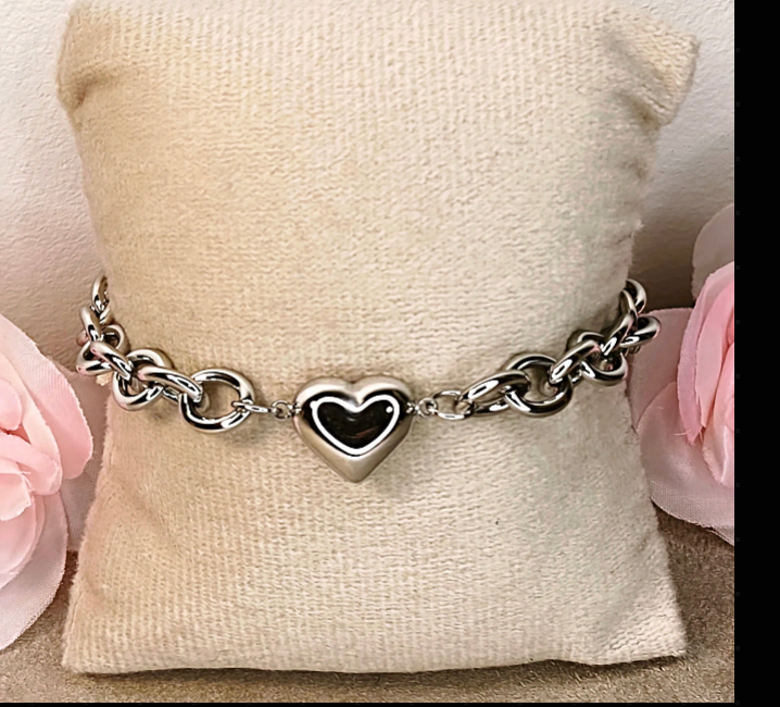 Bracelet Chaîne Maillons Argenté Cœur - Bijou Romantique - Rêve de Rose