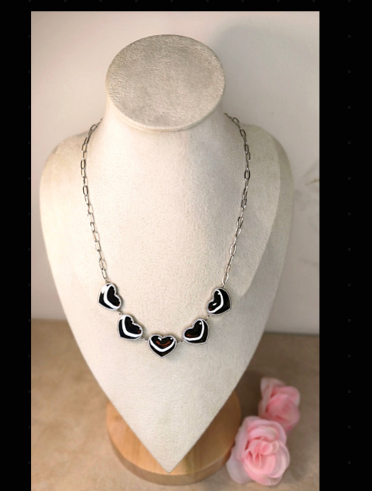 Collier Acier Inoxydable Chaîne Cœurs Argentés - Rêve de Rose