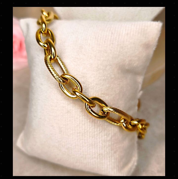 Bracelet Chaîne Maillons Ovales Texturés Dorés Personnalisable - Rêve de Rose