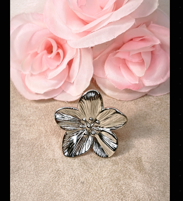 Bague Réglable Fleur Acier Inoxydable Argenté - Rêve de Rose