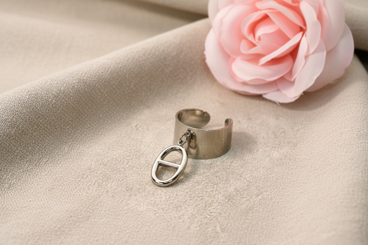 Bague Pendentif Ajustable Acier Inoxydable Argenté - Rêve de Rose